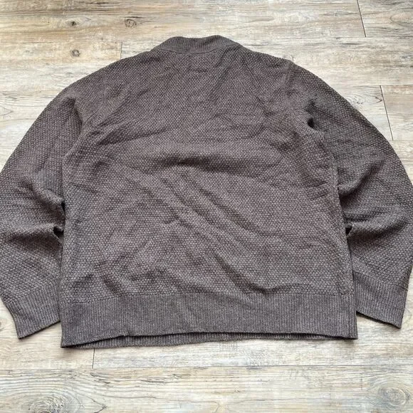Billy Reid Merino Wool Mock Sweater $298 Gray Brown Quarter Zip XL Knit Pullover